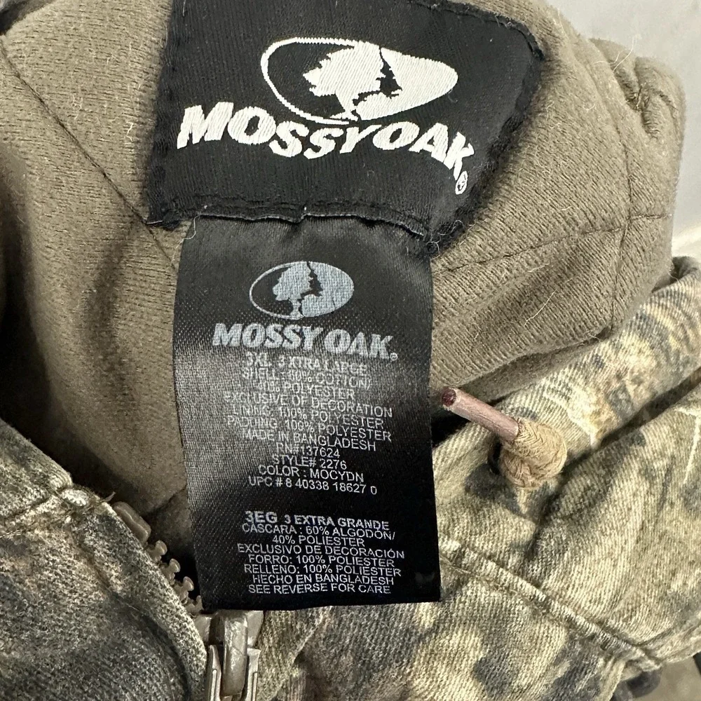 MOSSY OAK Hooded Insulated Camo Hunting Jacket Men's XL Full Zip Quilted 2276